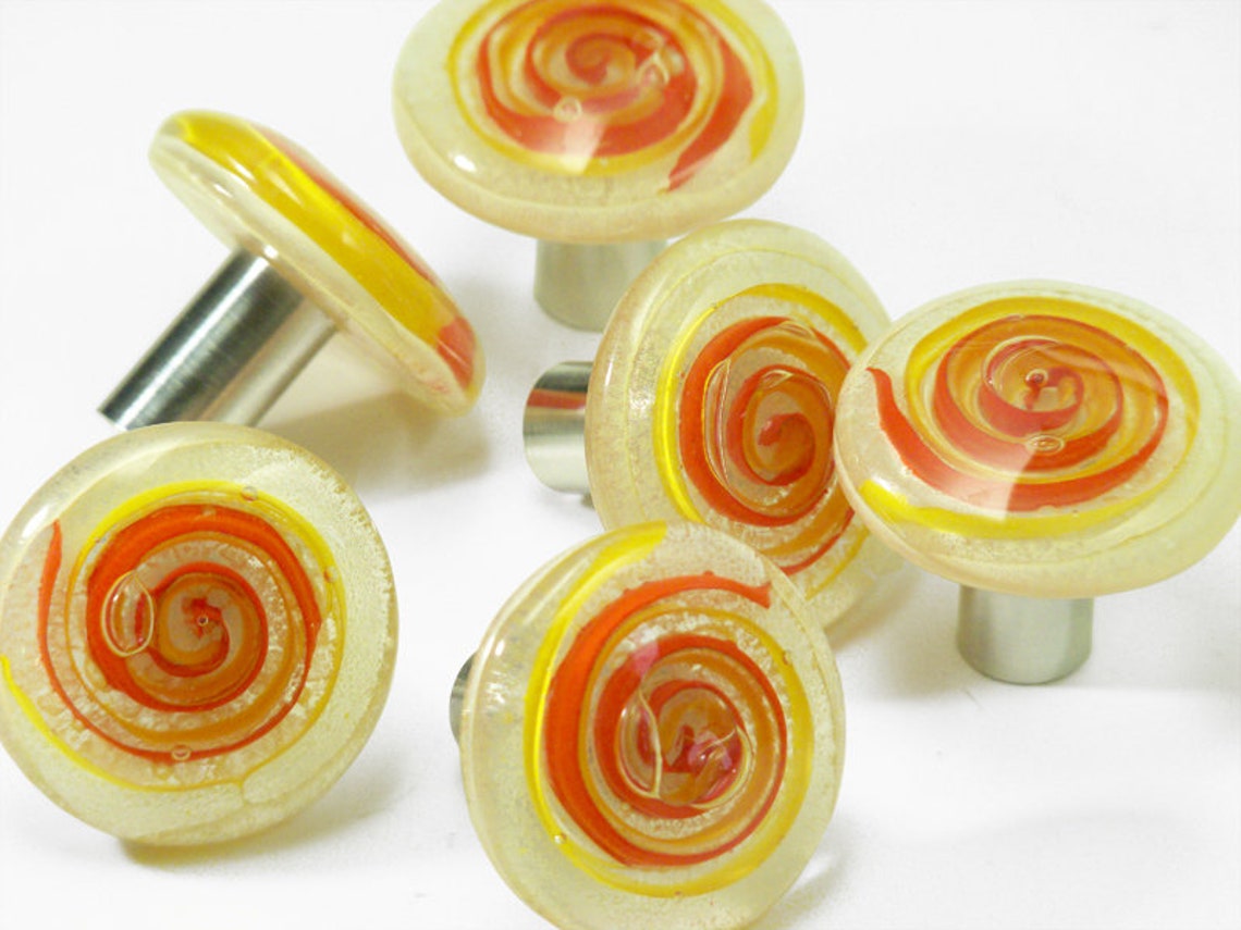 Red and yellow Glass Handle Kitchen Cabinet Handles Cupboard | Etsy