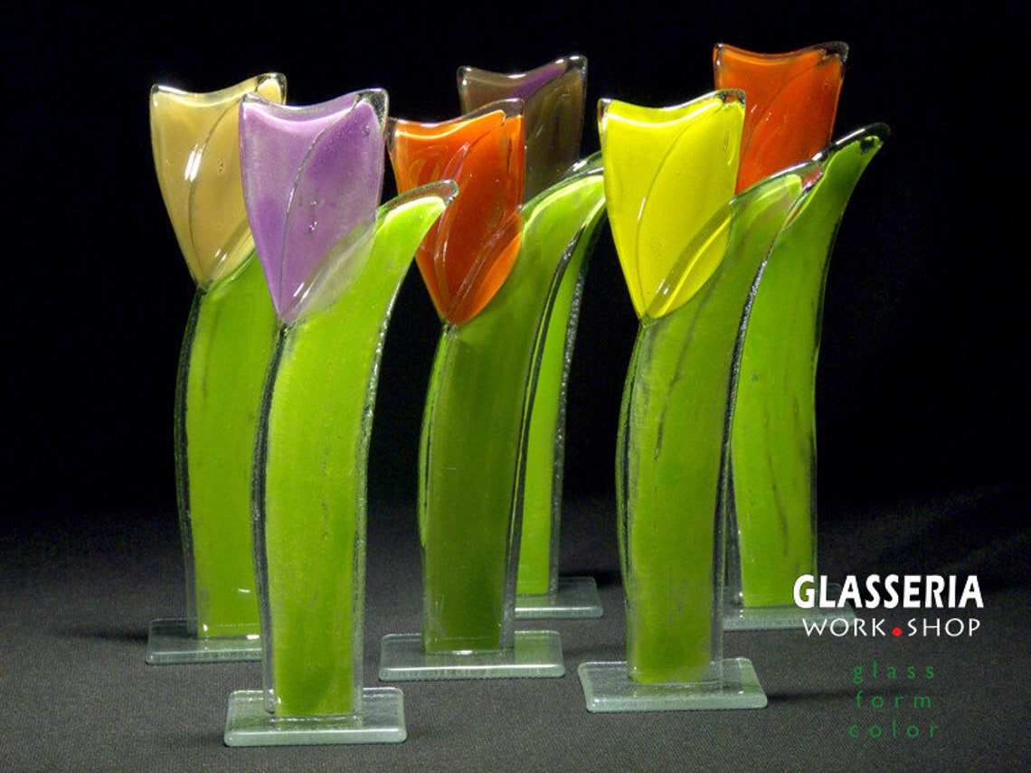 Glass Flower TULIP Standing Glass Decoration Artistic Glass Etsy