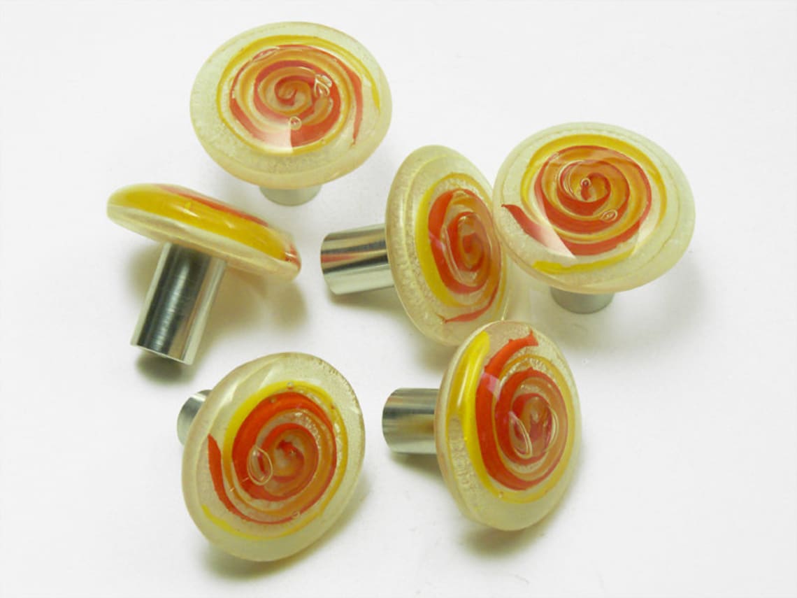 Red and yellow Glass Handle Kitchen Cabinet Handles Cupboard | Etsy