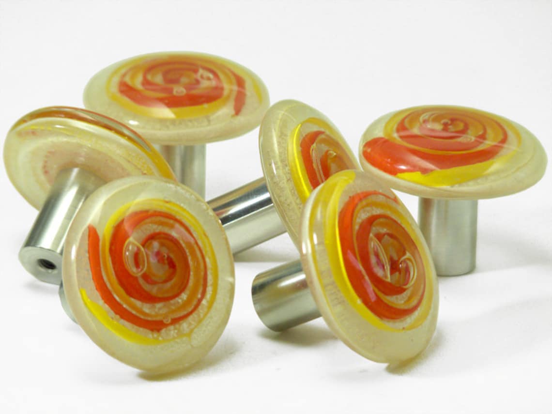 Red and yellow Glass Handle Kitchen Cabinet Handles Cupboard | Etsy