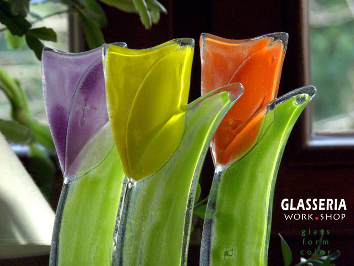 Glass Flower TULIP Standing Glass Decoration Artistic Glass Etsy
