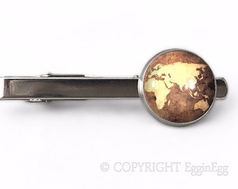 Bordered Old Style World Map Pendant Square Tie Clip