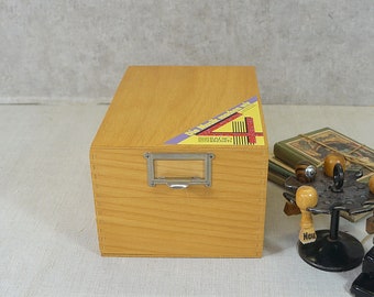 Card box, sorting box, wooden storage - vintage - 70s desk storage