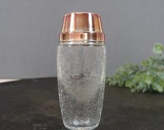 Cocktail Shaker aus Craquele Glas - mit versilbertem Rand und Deckel - 60er Jahre