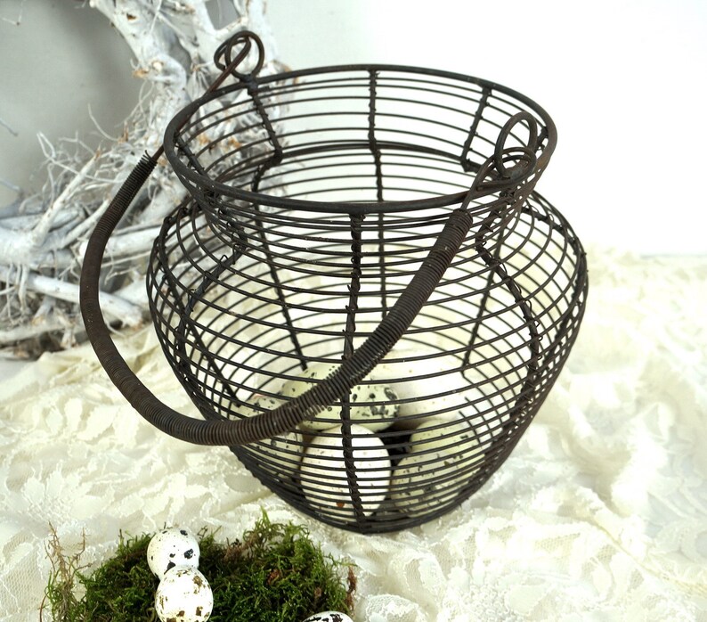 French Vintage Braided Metal Basket Egg Basket Wire Etsy