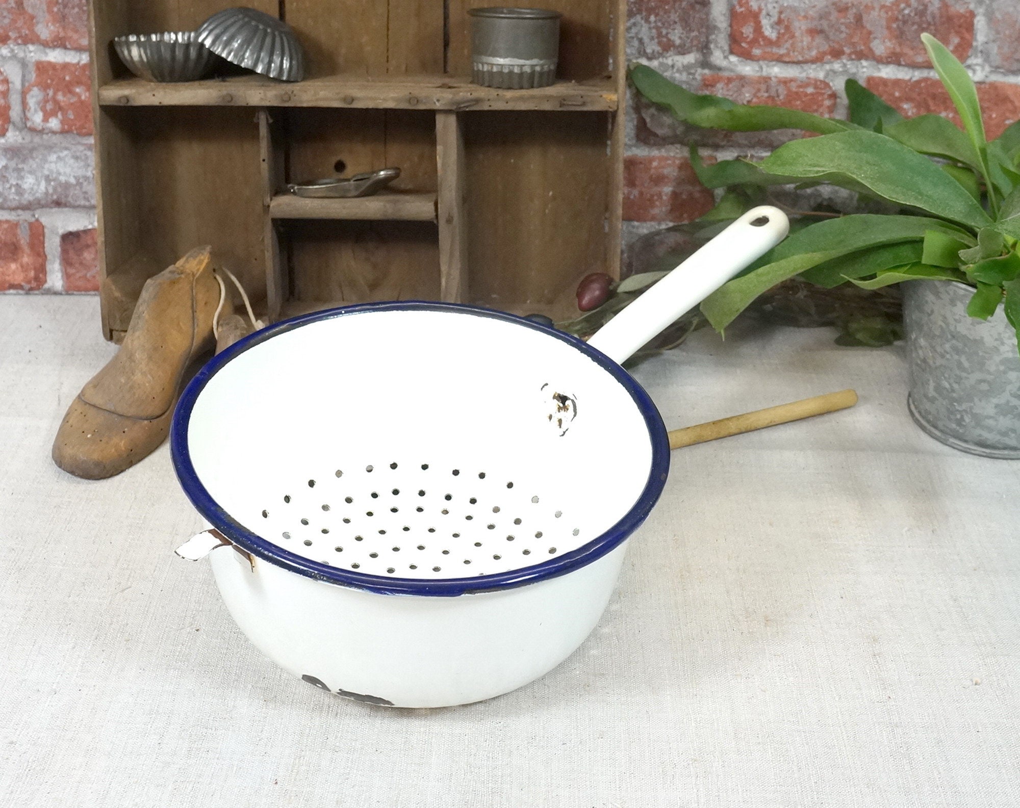 Enamel Sieve Breakthrough Seiher Sieve White Etsy