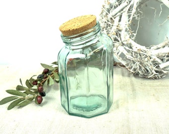 Vintage glass, candy jar, bottle with cork lid - made in Italy - turquoise