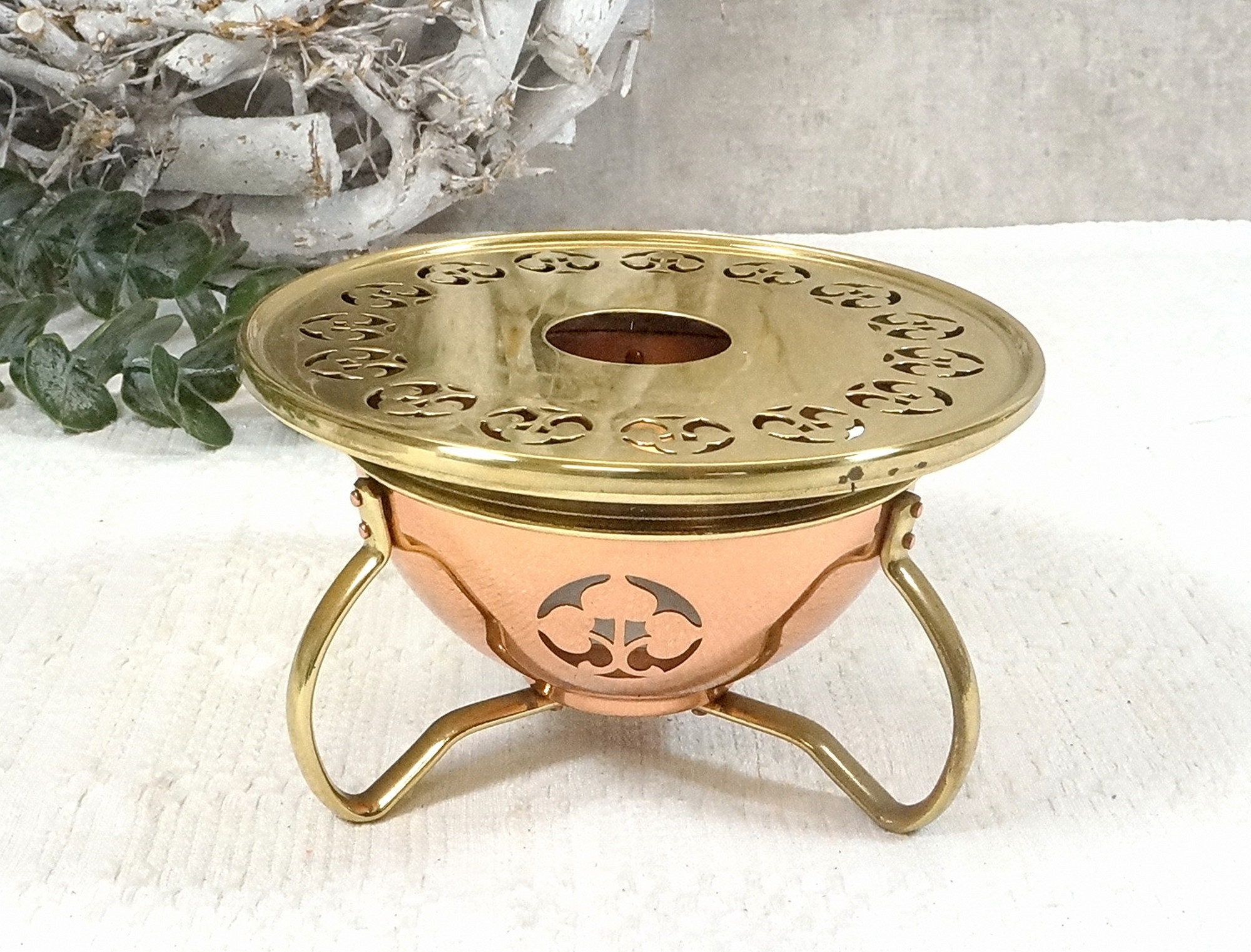Stövchen, Teewärmer - 60s - String Era - Brass and Copper