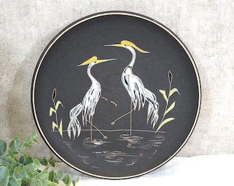 60s Ruscha plate, wall plate, ceramic plate 'cranes, herons' - handmade - wall decoration