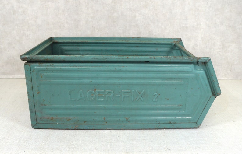 LAGER-FIX, Lagerfix, metal box, box, tool box, stacking box, green industrial, loft Schäfer box shabby chic image 5