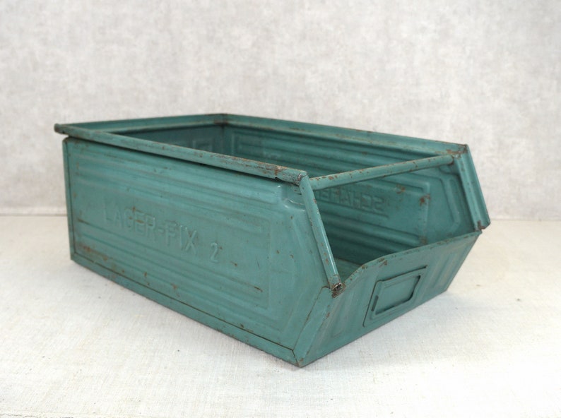 LAGER-FIX, Lagerfix, metal box, box, tool box, stacking box, green industrial, loft Schäfer box shabby chic image 1