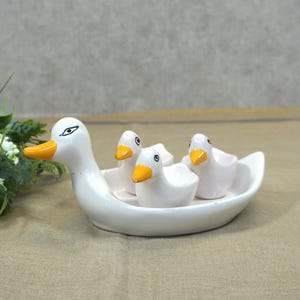Ceramic plate with 3 egg cups, egg plate, egg plate, plate, tray - Ceramic - Ducks - Ceramiques Kedidi