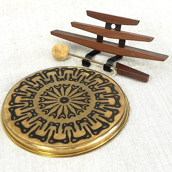 60er Jahre Türgong, Gong, Klingel - Messing + Teak