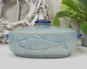 Herring tin, herring pot with lid, fish terrine - salt glaze - Marzi and Remy - Westerwälder fine stoneware