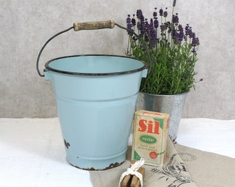 small enamel bucket - 5 liters - light blue - 1960s