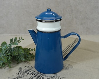 old enamel jug, coffee pot, coffee maker - France - 60s