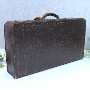 old suitcase, travel suitcase, leather suitcase - shabby chic - 60s