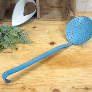 alte dänische Emaillekelle, Schaumkelle, Schaumlöffel, Kelle - Landhaus Küche, Deko - blau