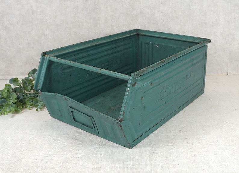 LAGER-FIX, Lagerfix, metal box, box, tool box, stacking box, green industrial, loft Schäfer box shabby chic image 2