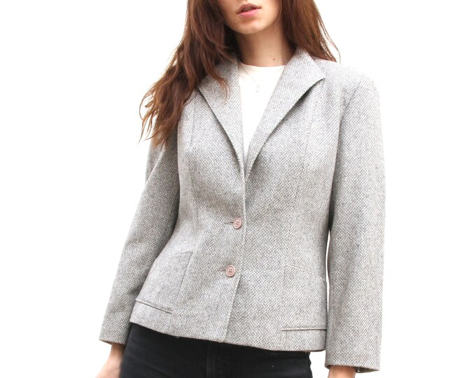 Light Grey Tweed Blazer Classic Minimalist Wool Jacket for Etsy