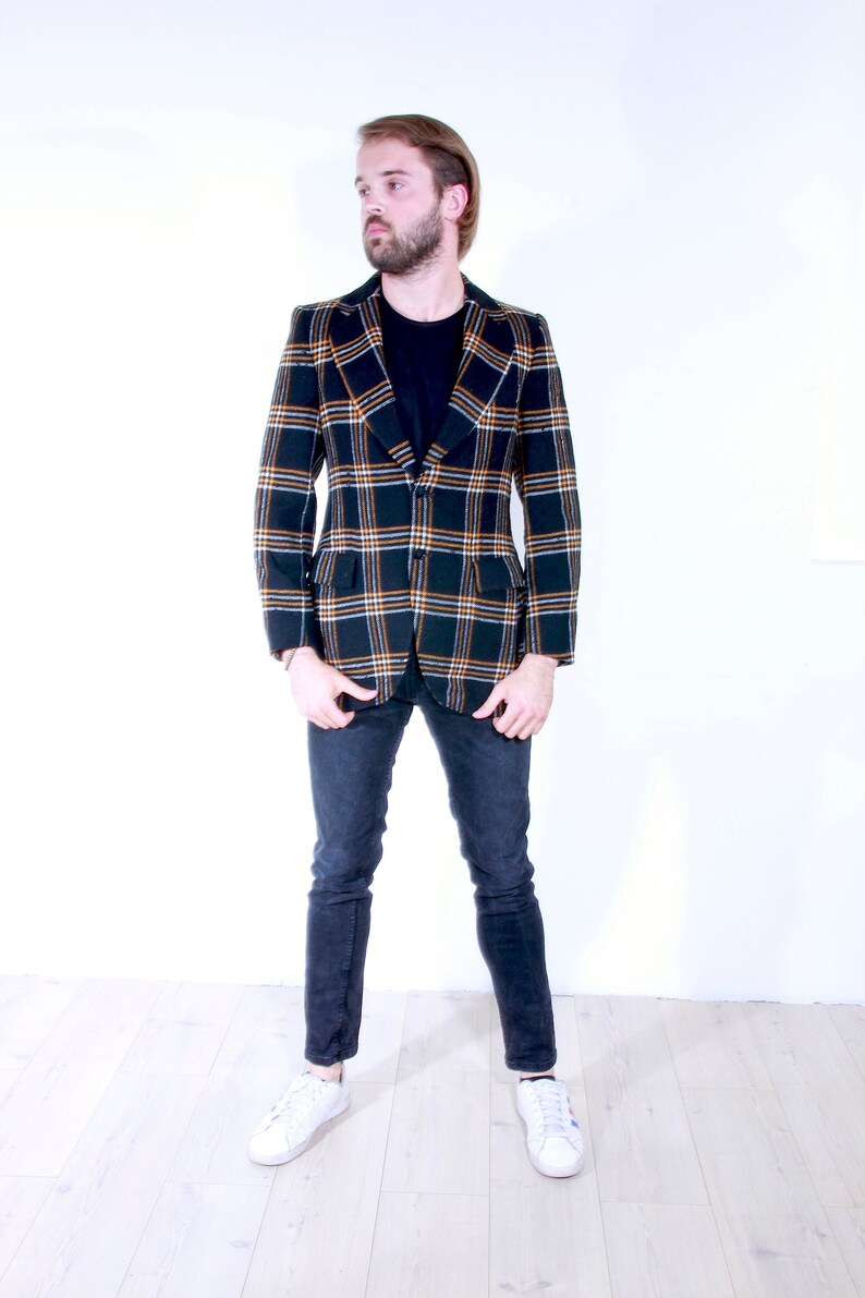 Vintage Evening Cocktail Men Blazer Checkered Formal Party Wedding Jacket XS S