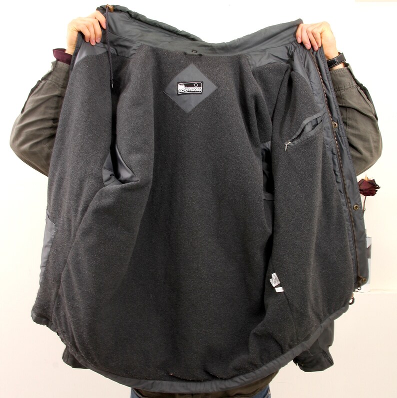 Cargo Drawstring Men Jacket Hiking Grey Parka Hooded Coat M L