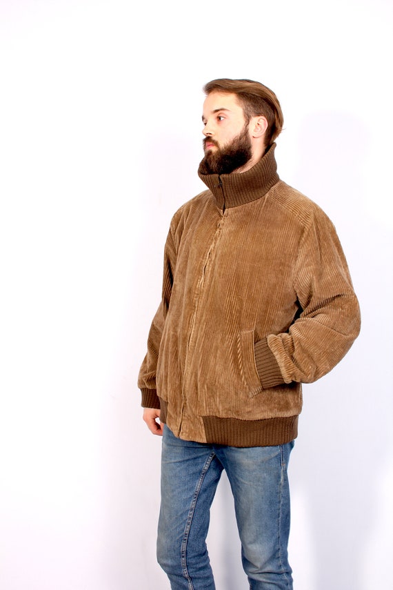 80s Brown Corduroy Short Zipper Jacket Autumn Men Boho Coat Etsy