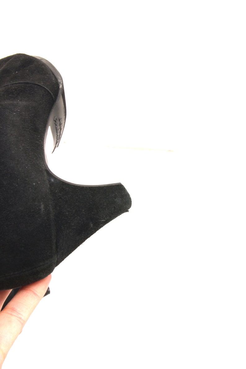 80s Slouch Booties Black Suede Heeled Boots Rocker New Romantic Heels Shoes EU39 UK6 US8/'5