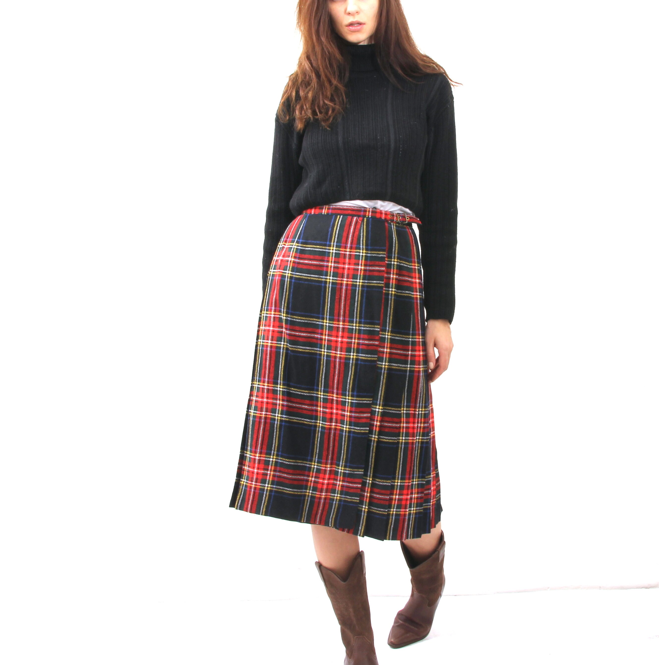 red tartan skirt knee length