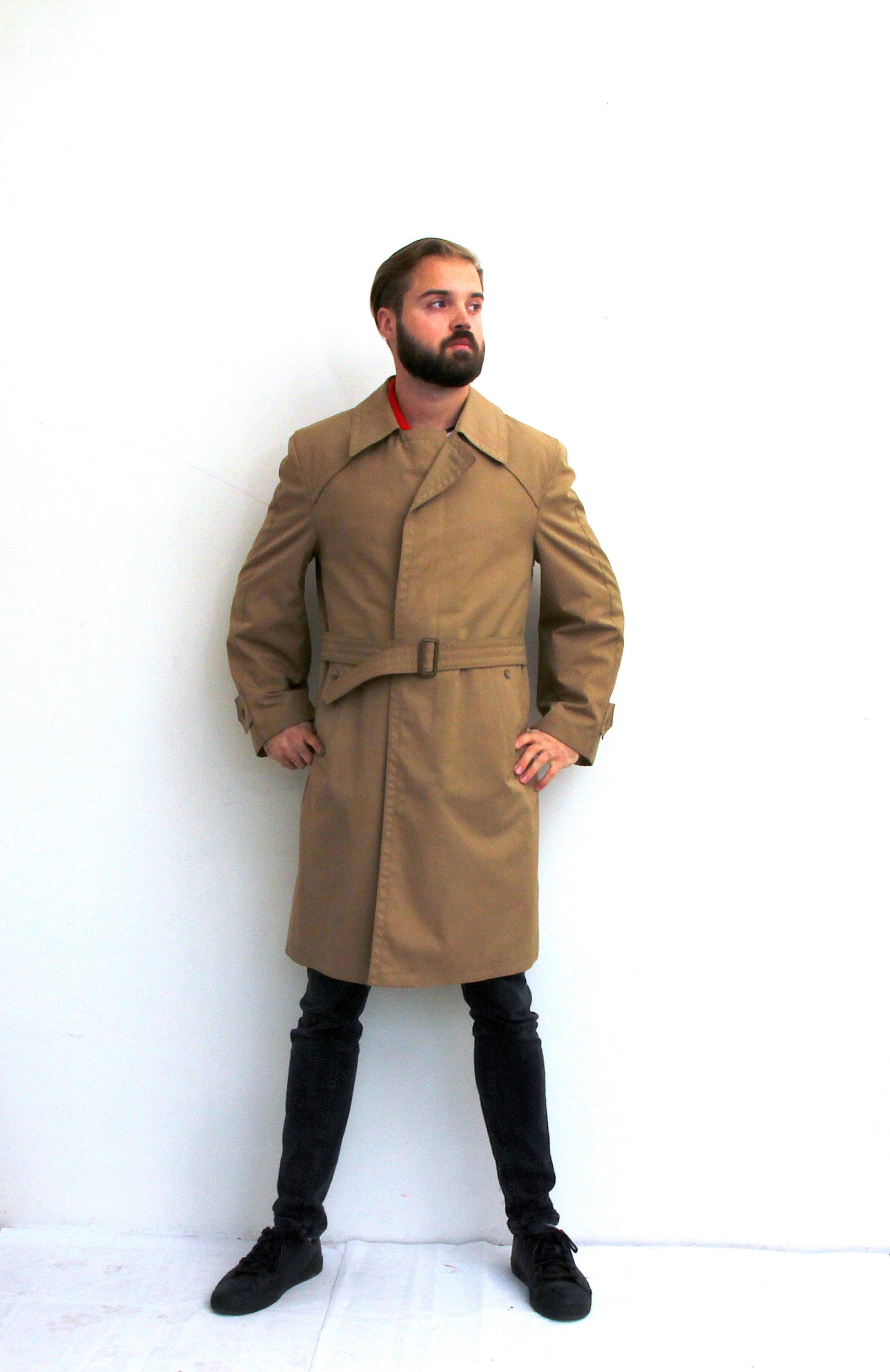 Detective Men Trench Coat Single Breasted Belted Beige Coat M | Etsy