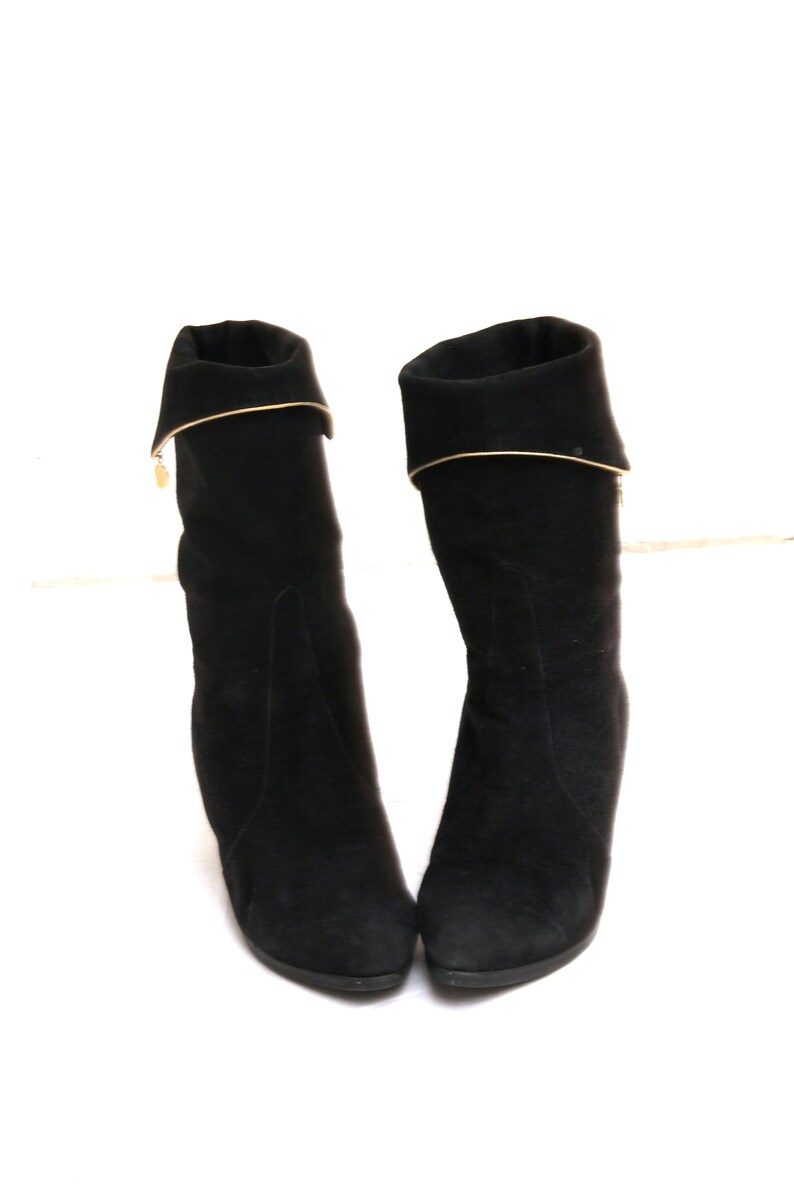 80s Slouch Booties Black Suede Heeled Boots Rocker New Romantic Heels Shoes EU39 UK6 US8/'5