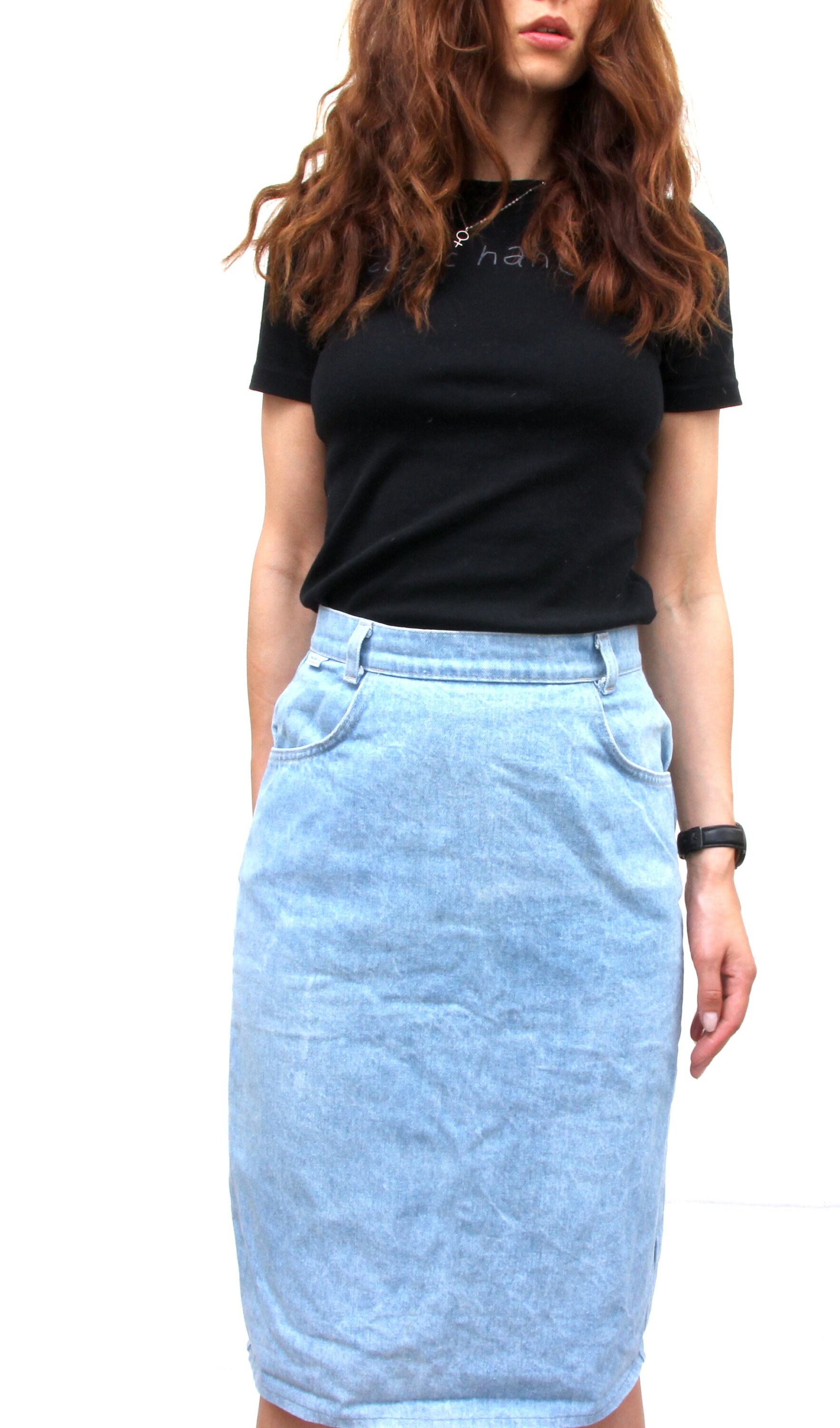 light wash denim skirt