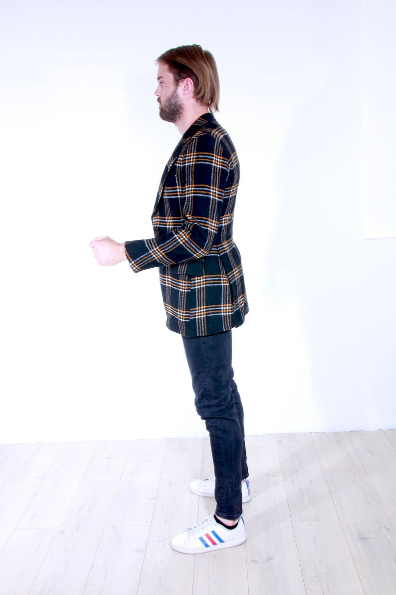 Vintage Evening Cocktail Men Blazer Checkered Formal Party Wedding Jacket XS S
