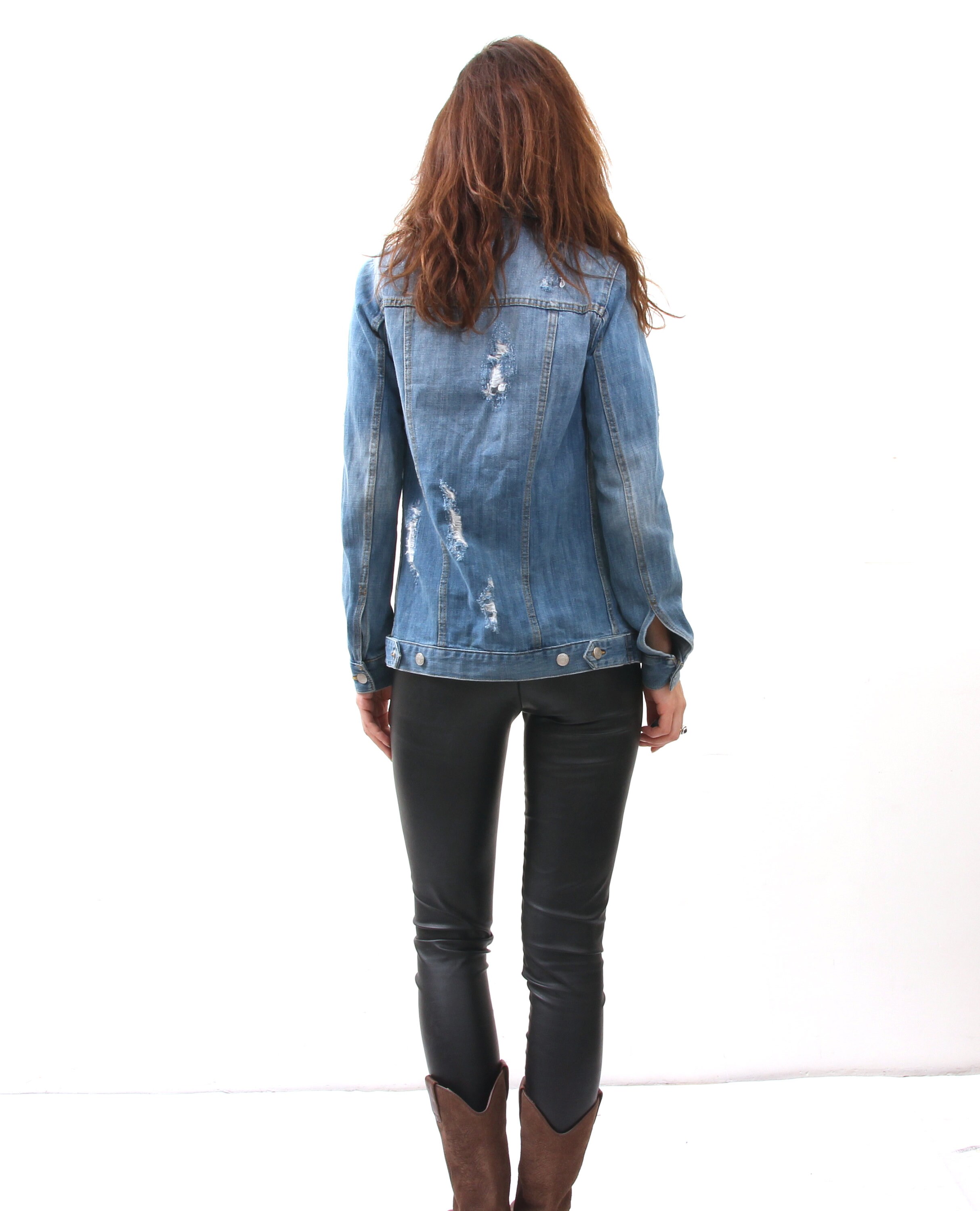 Ripped Washed Denim Jacket Hard Worn Jean Jacket For Women Street Style Jacket XS