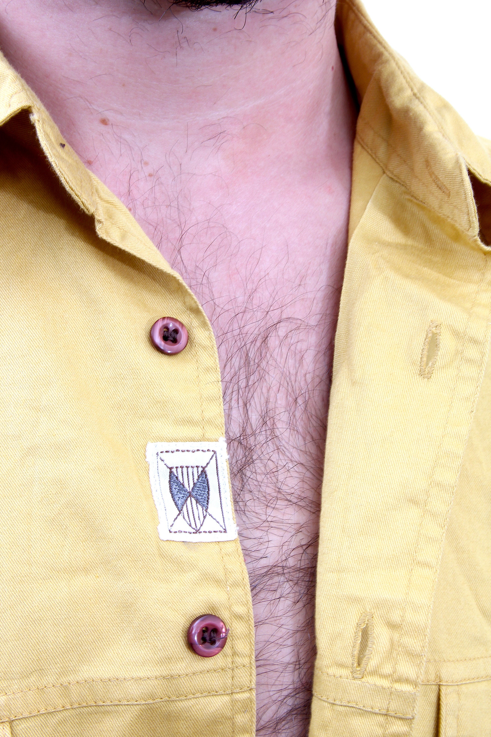 Vintage Button Down Oxford Shirt 80/'s Mustard Men Minimalist Chemise L XL