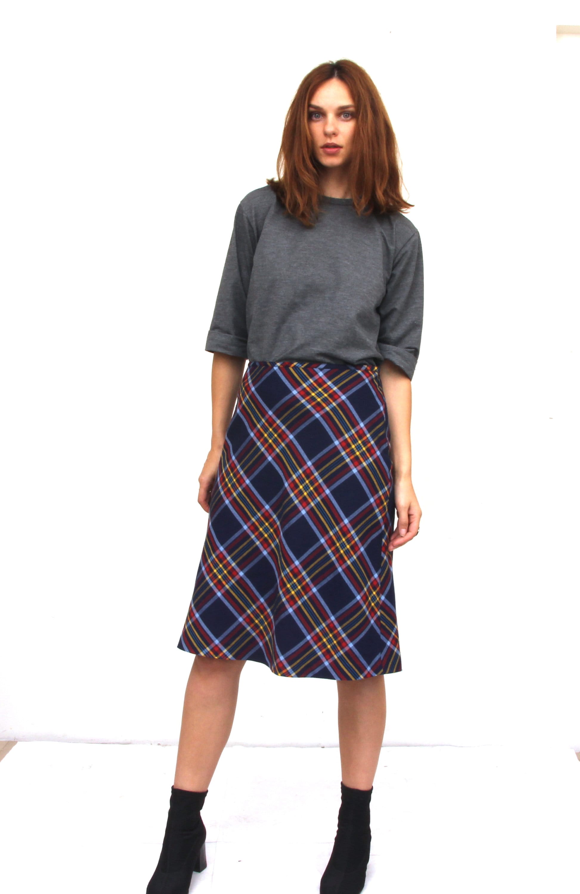 Blue Tartan Skirt Straight Knee Length Skirt Plaid Skirt S M Etsy
