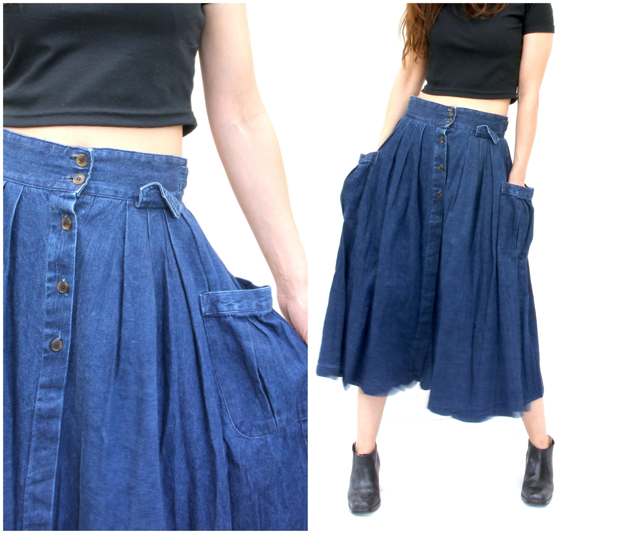 mid calf length denim skirts