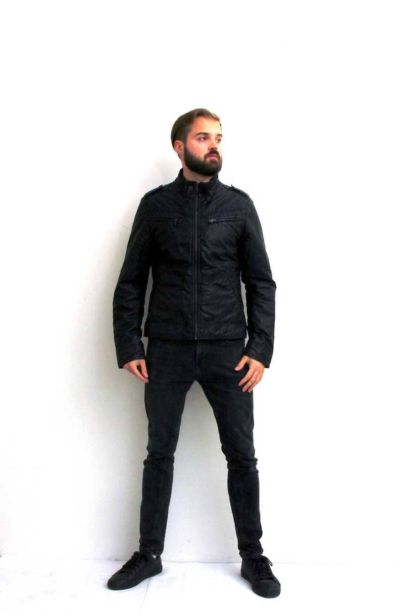 Fitted Biker Jacket Black Jacket Man Minimalist Jacket Spring Jacket M