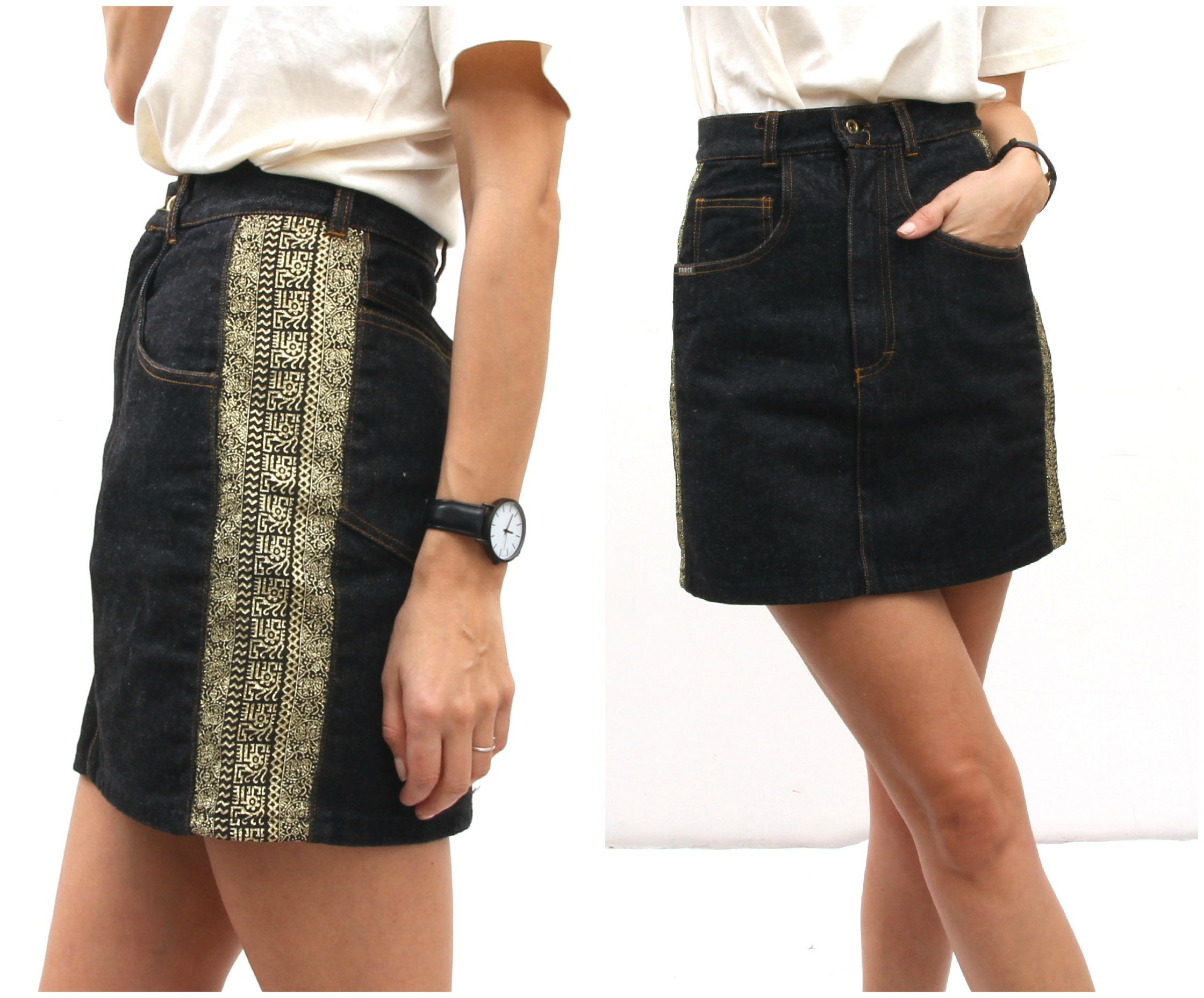 gold jean skirt