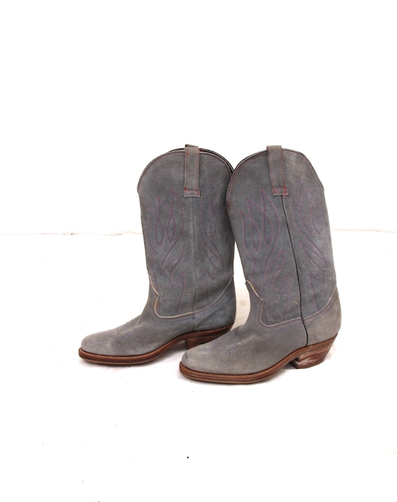Suede Faded Western Boots Indigo Embroidered Unise