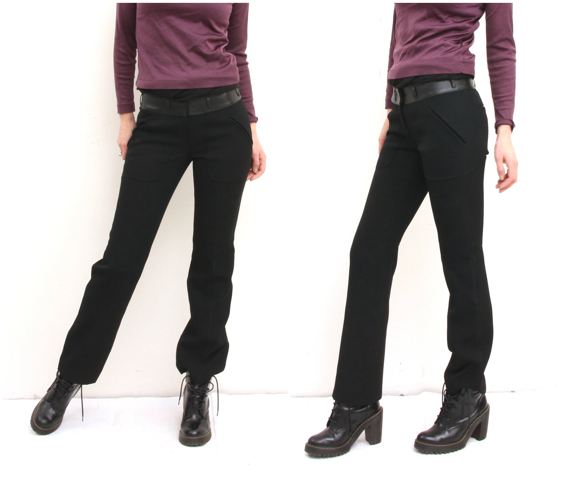 low waist black trousers