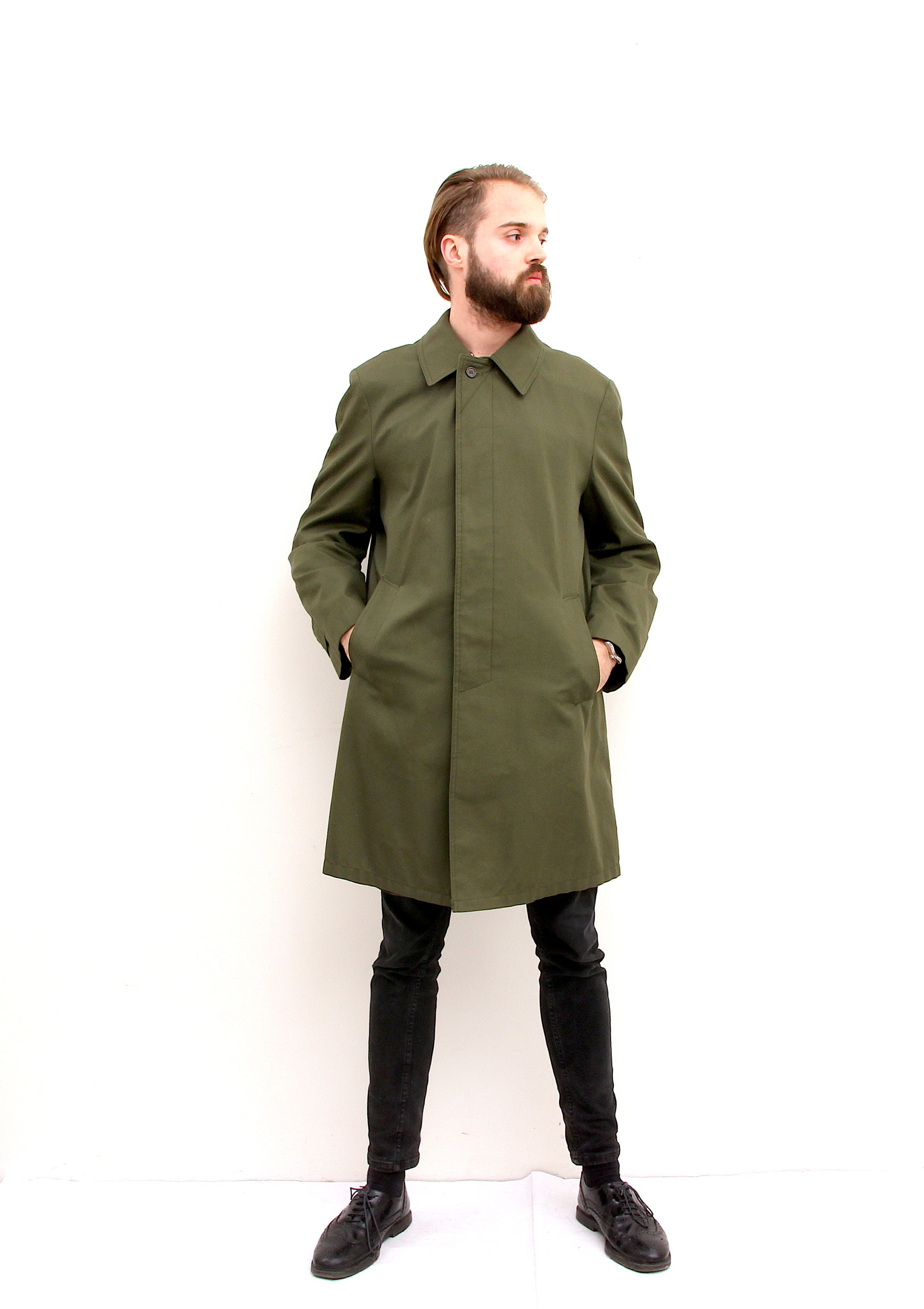 Military Minimalist Khaki Coat Army Men Trench Coat L XL