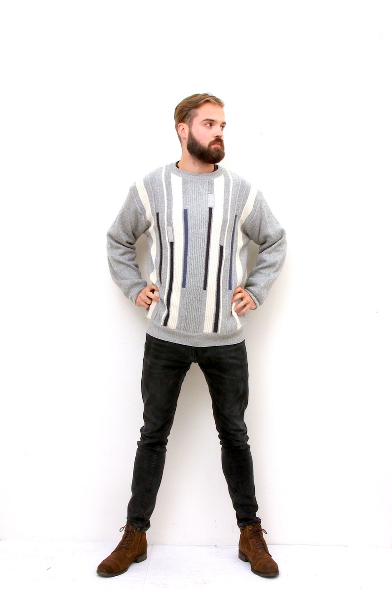 80s Geometric Pullover Men Sweater Pastel colours Sweater Casual Pullover M L