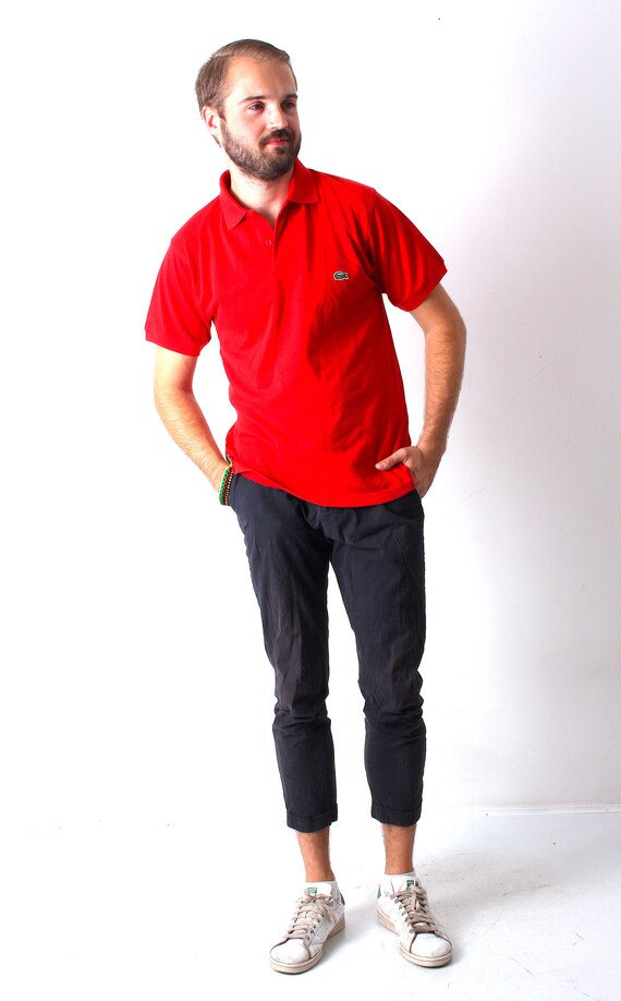 red lacoste button up shirt