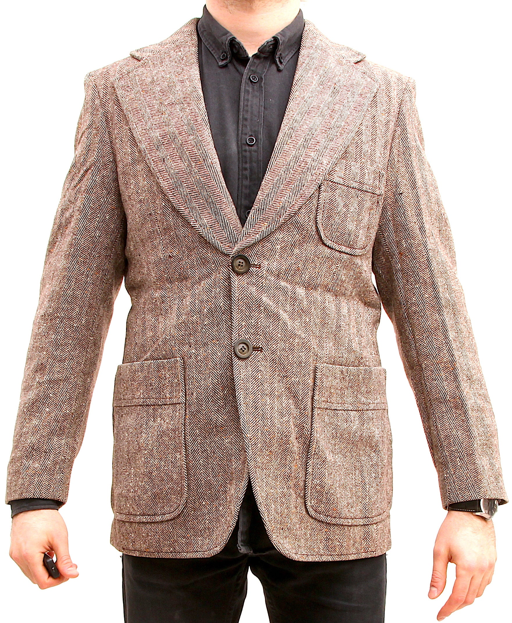 Slim Fit Tweed Sport Coat Two Buttons Herringbone Wool Blazer Etsy