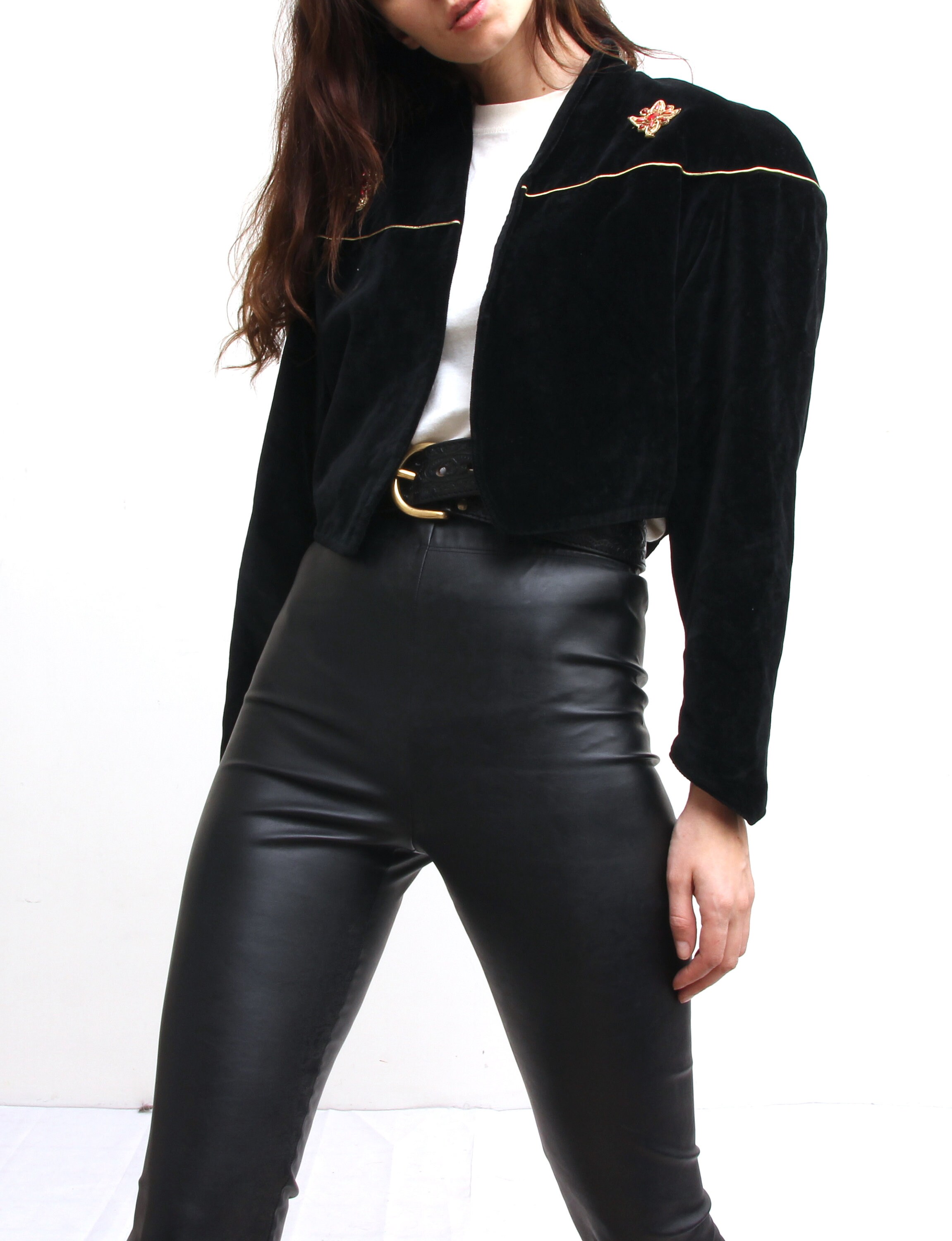 womens black velvet bolero jacket