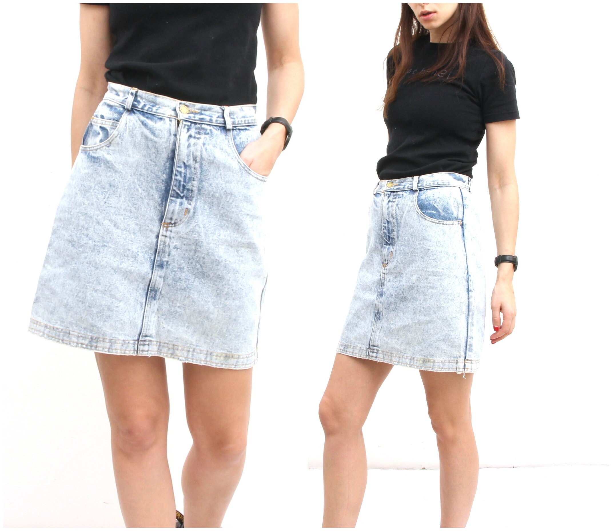 80s fashion denim skirt