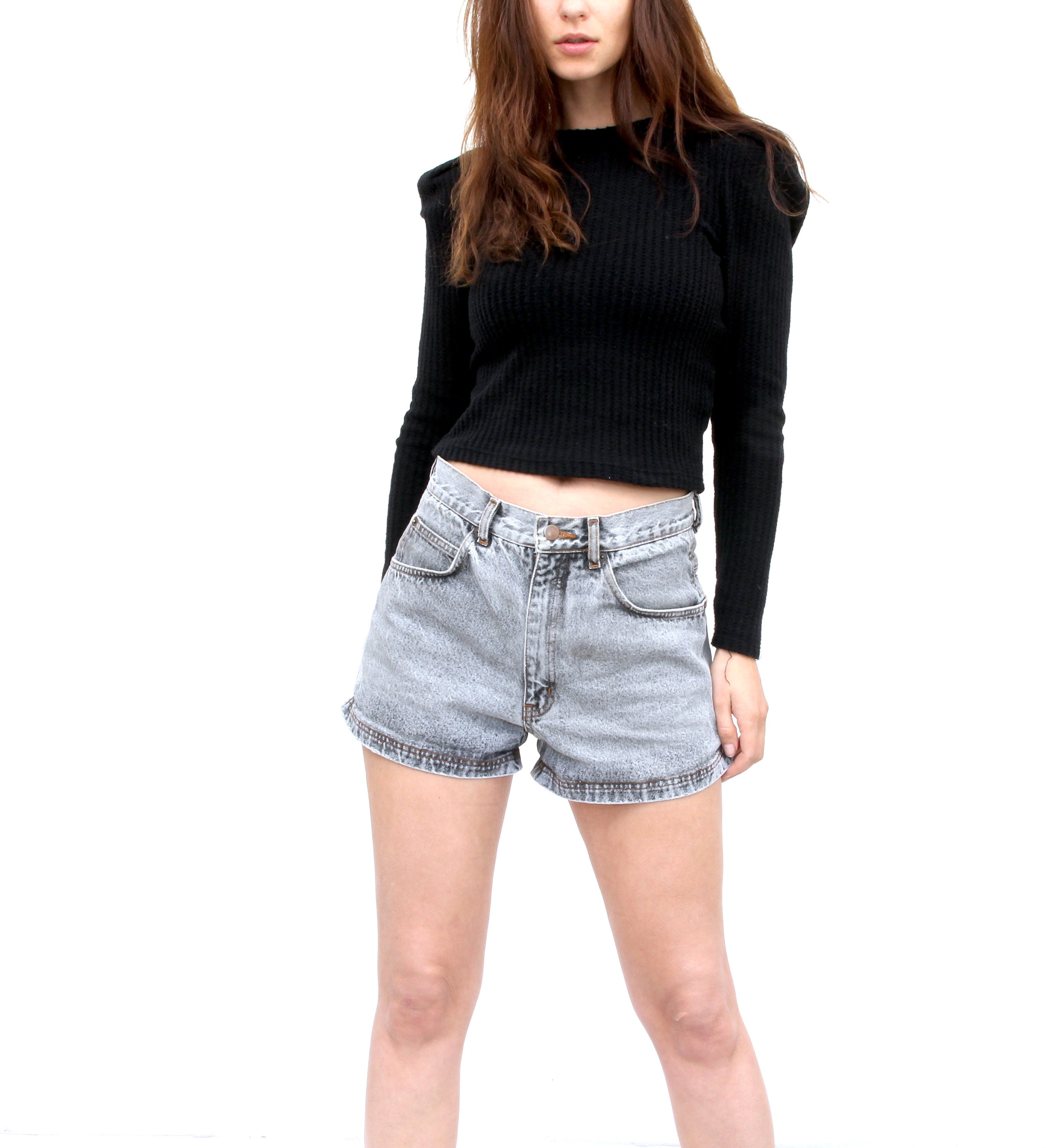 faded black jean shorts