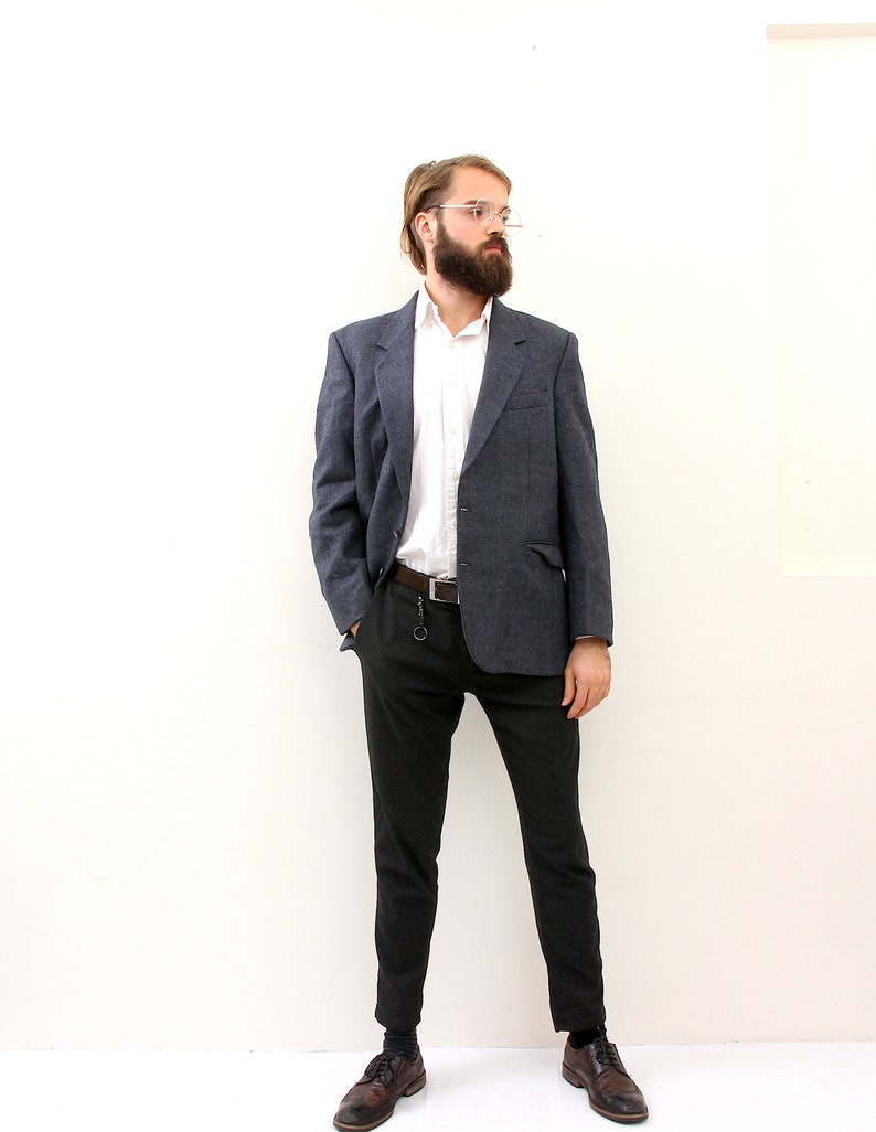 French Solid Pattern Smart Blazer Office Casual Grey Men Jacket M L