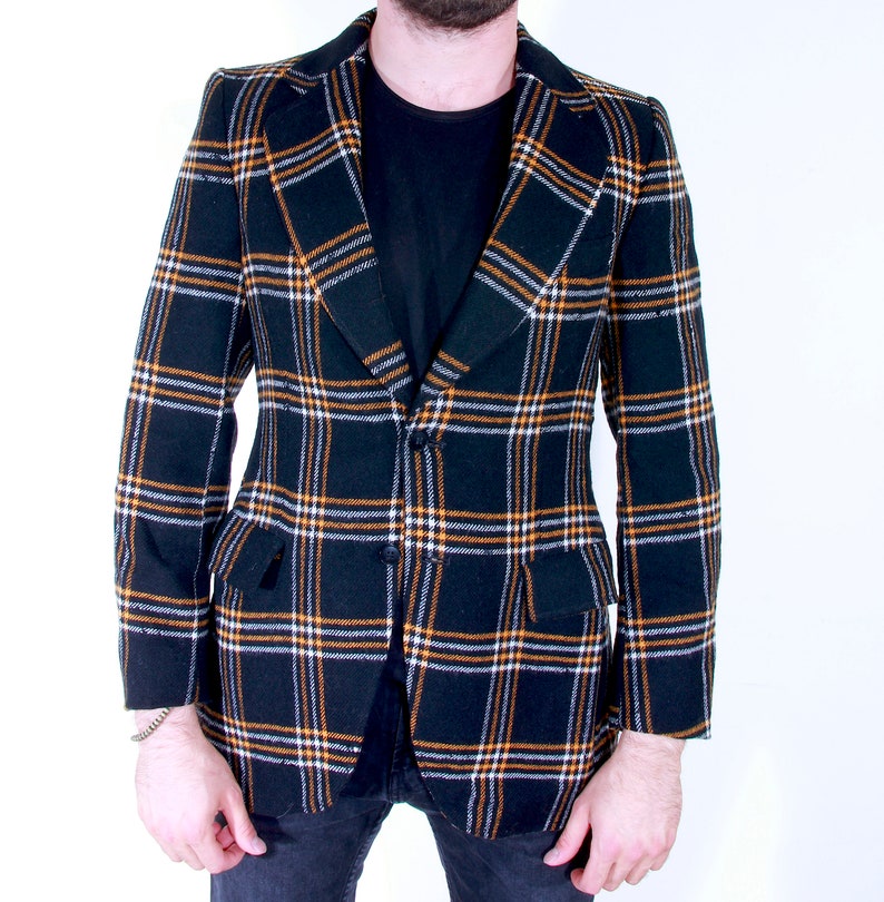 Vintage Evening Cocktail Men Blazer Checkered Formal Party Wedding Jacket XS S